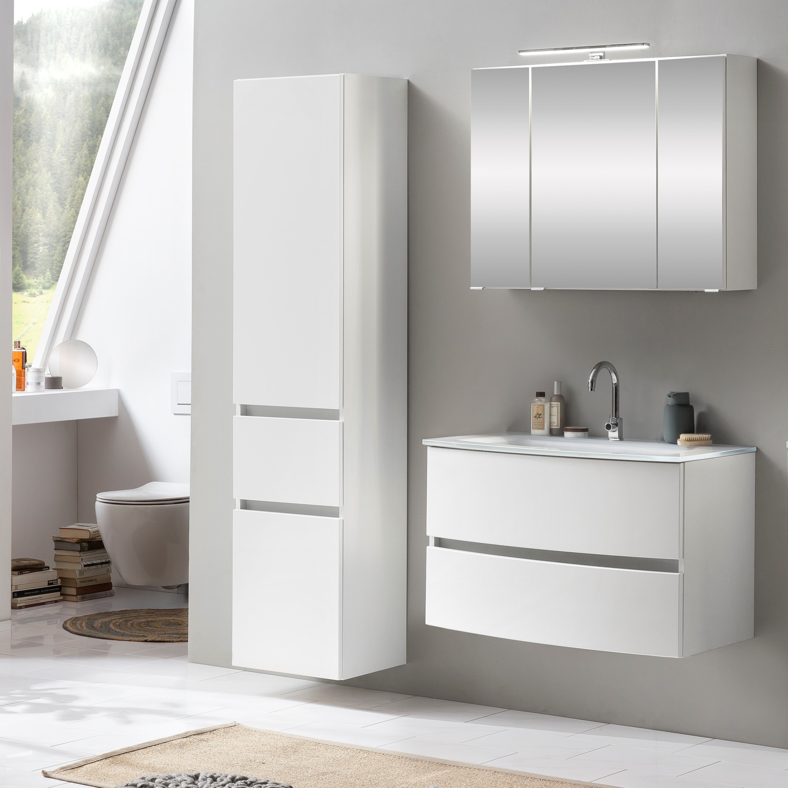 Ensemble salle de bains Kornel 5 à 3 pièces avec vasque blanche - blanc