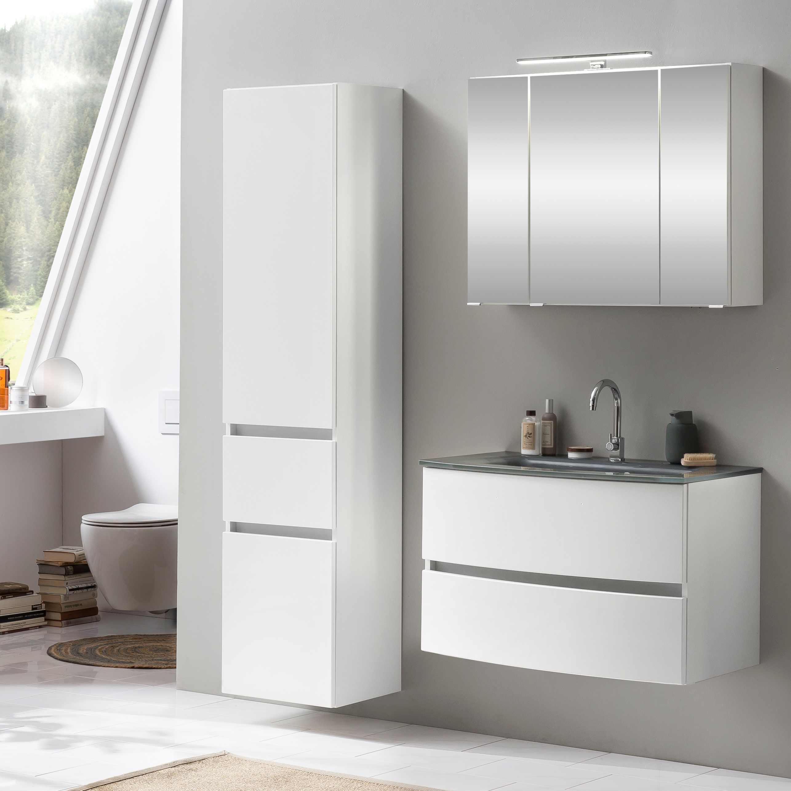 Ensemble salle de bains Kornel 5 à 3 pièces avec vasque grise - blanc