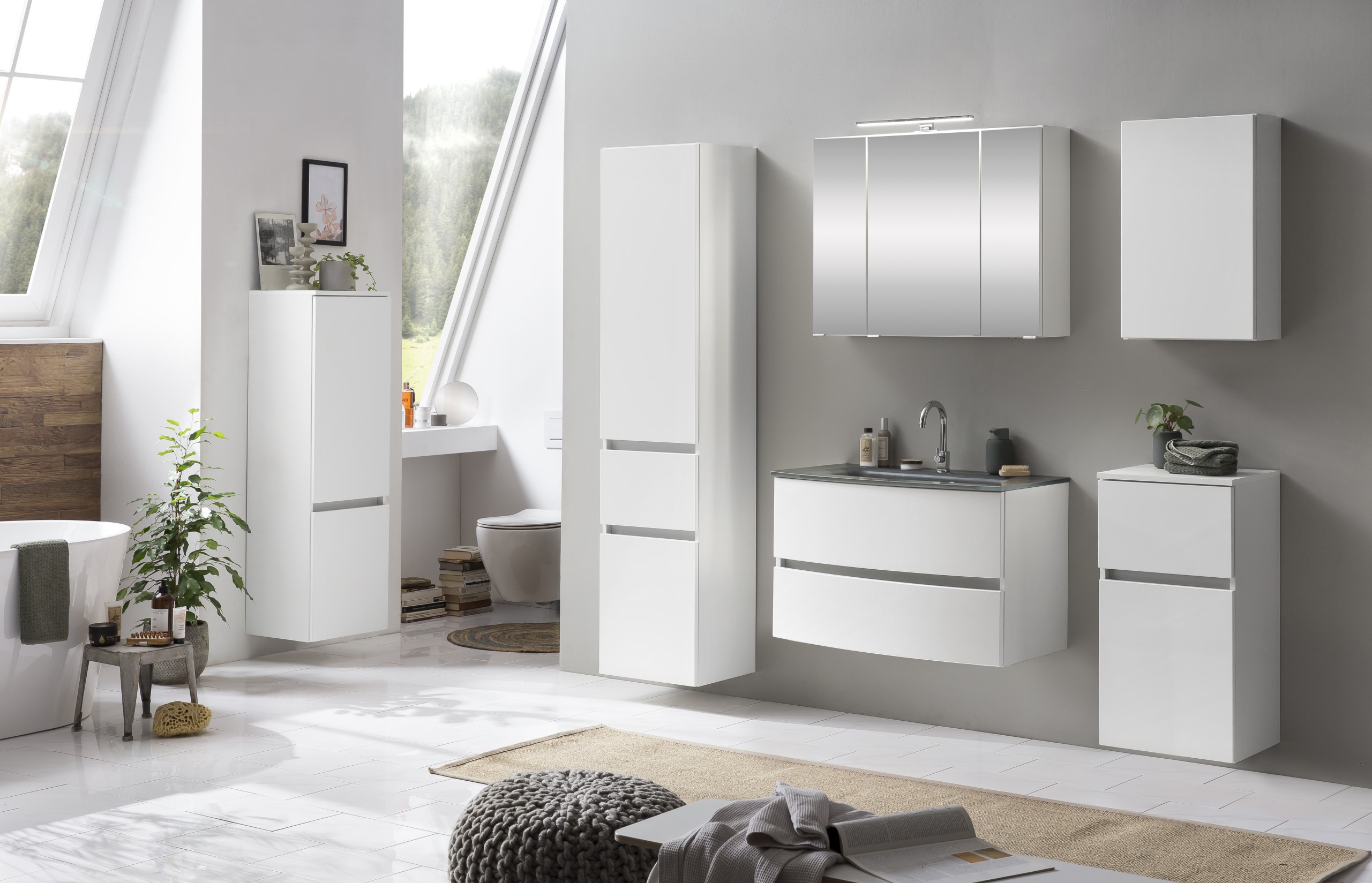 Ensemble salle de bains Kornel 8 à 4 pièces avec vasque grise - blanc - Image 5