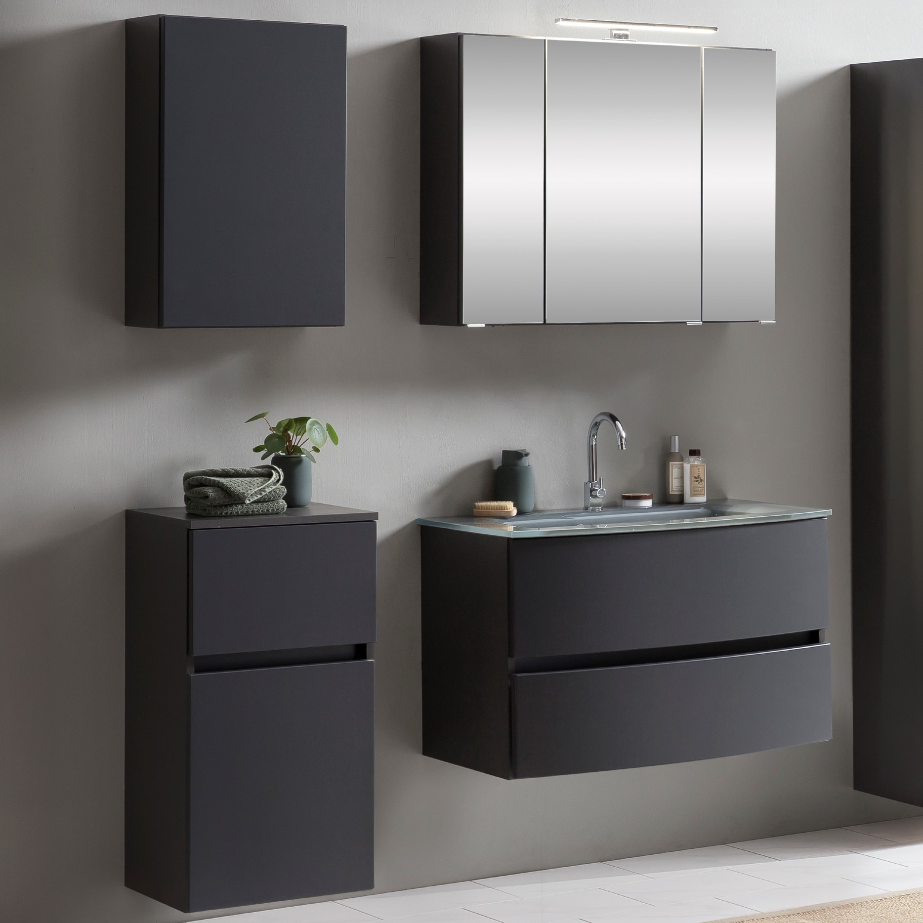 Ensemble salle de bains Kornel 8 à 4 pièces avec vasque grise - gris graphite