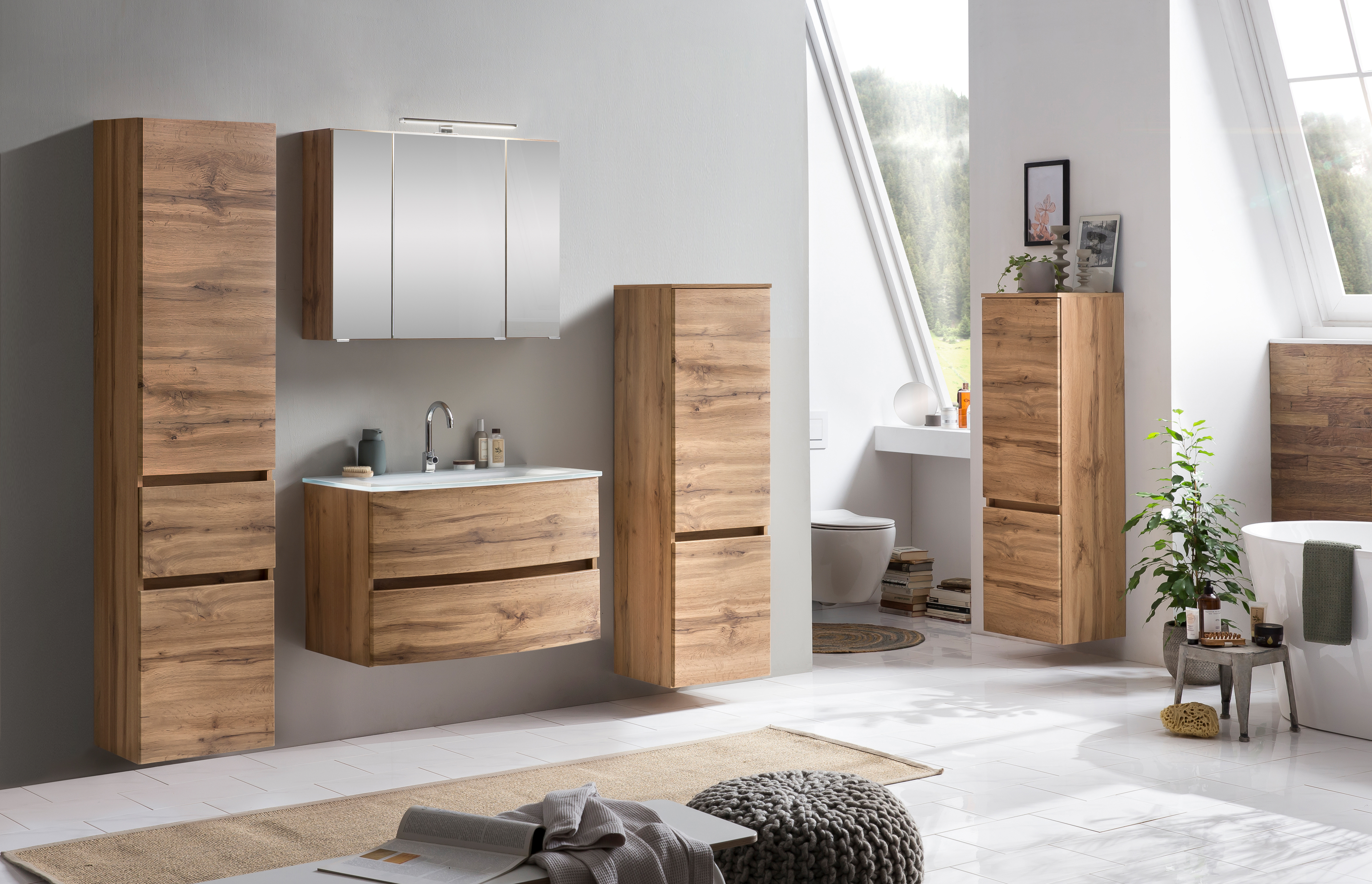 Ensemble salle de bains Kornel 9 à 4 pièces avec vasque blanche - chêne - Image 4