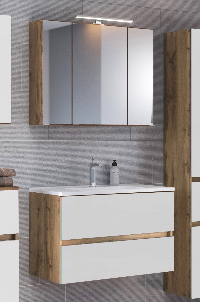 Ensemble salle de bains Luna 2 pièces 100cm - chêne/blanc