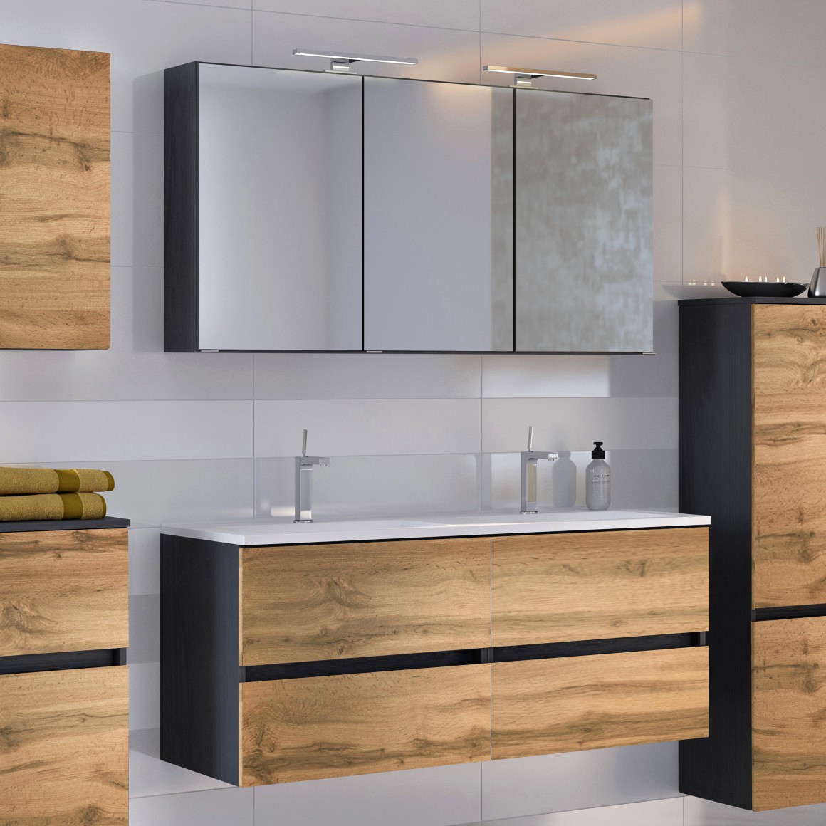 Ensemble salle de bains Luna 2 pièces 120cm - graphite/chêne - Image 1