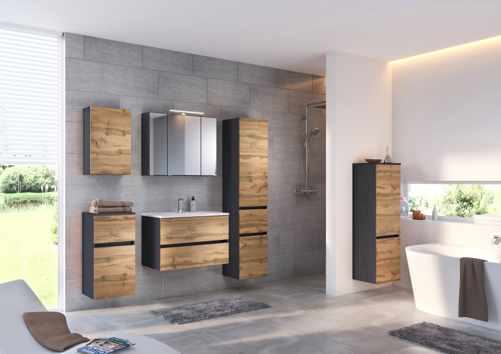 Ensemble salle de bains Luna 2 pièces 60cm - graphite/chêne - Image 2