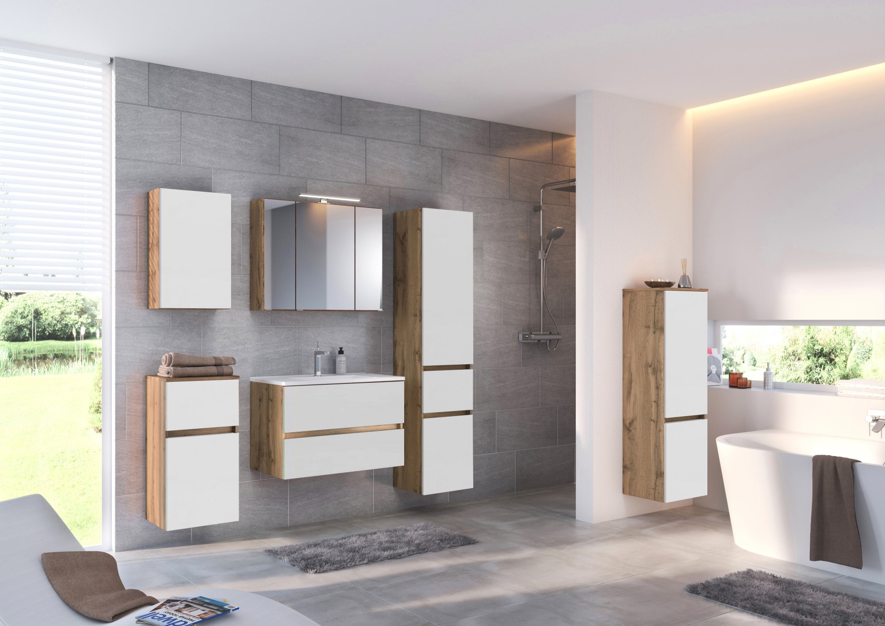 Ensemble salle de bains Luna 2 pièces 80cm - chêne/blanc - Image 2