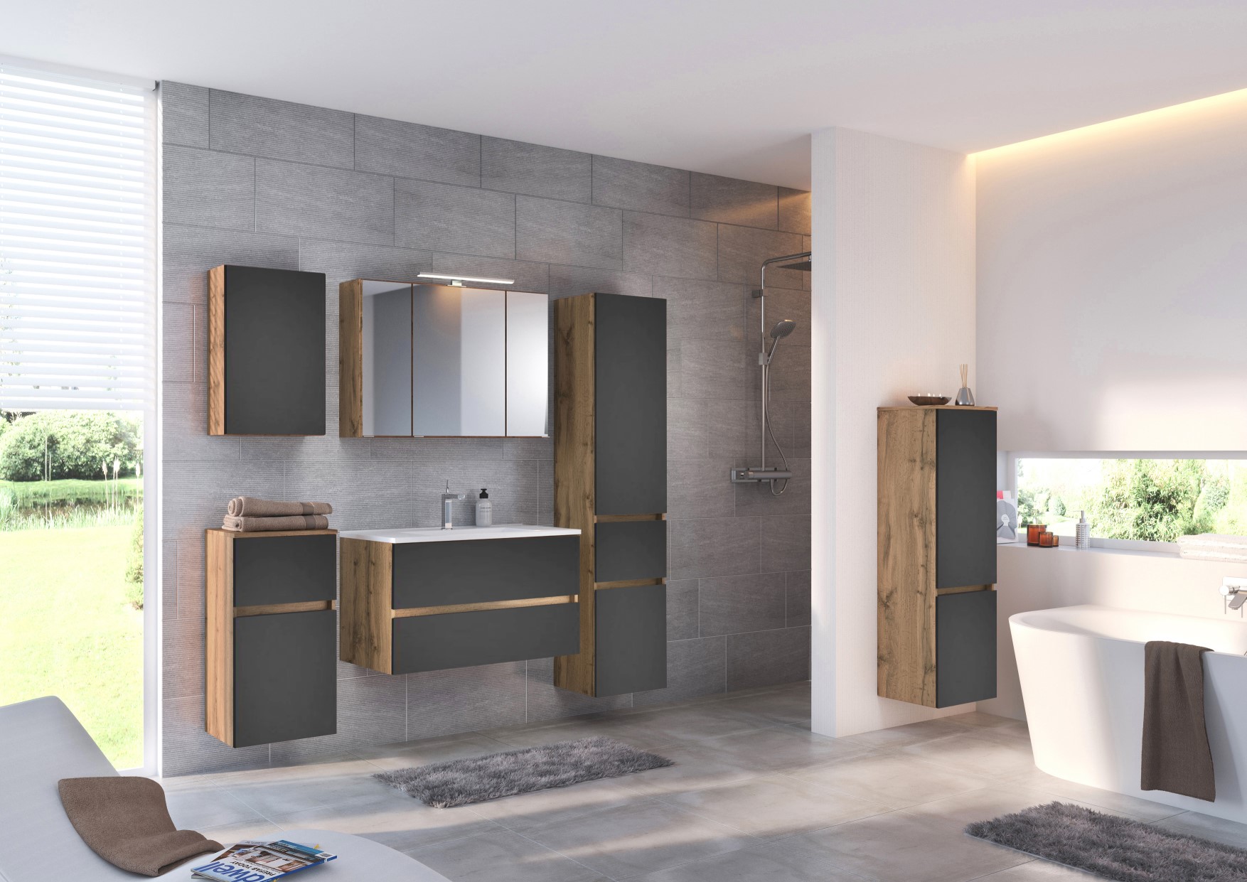 Ensemble salle de bains Luna 2 pièces 80cm - chêne/gris - Image 2