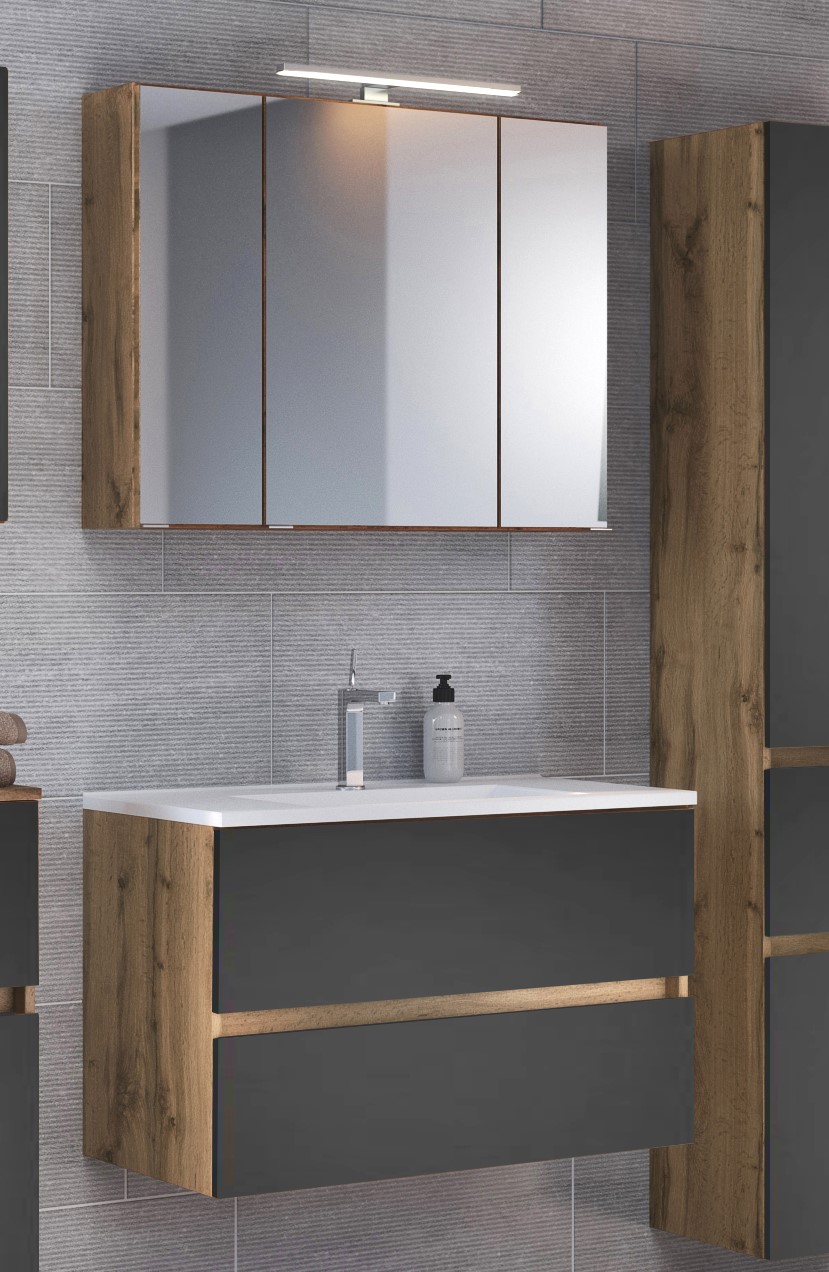 Ensemble salle de bains Luna 2 pièces 80cm - chêne/gris