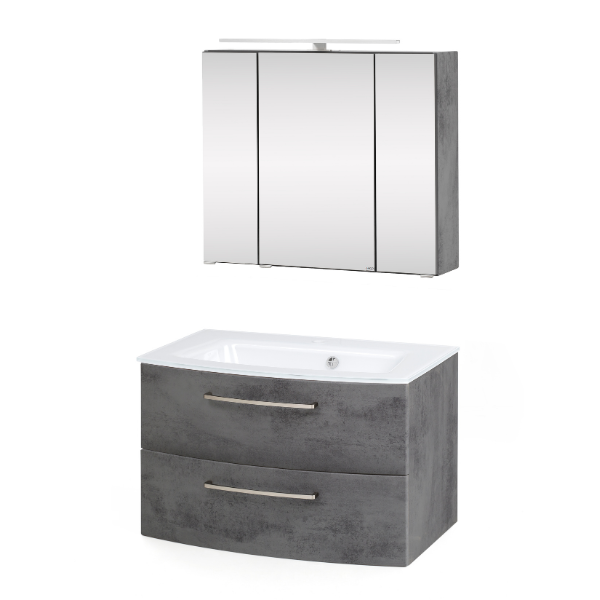 Ensemble salle de bains Stivan 2 pièces avec vasque blanche - béton - Image 2