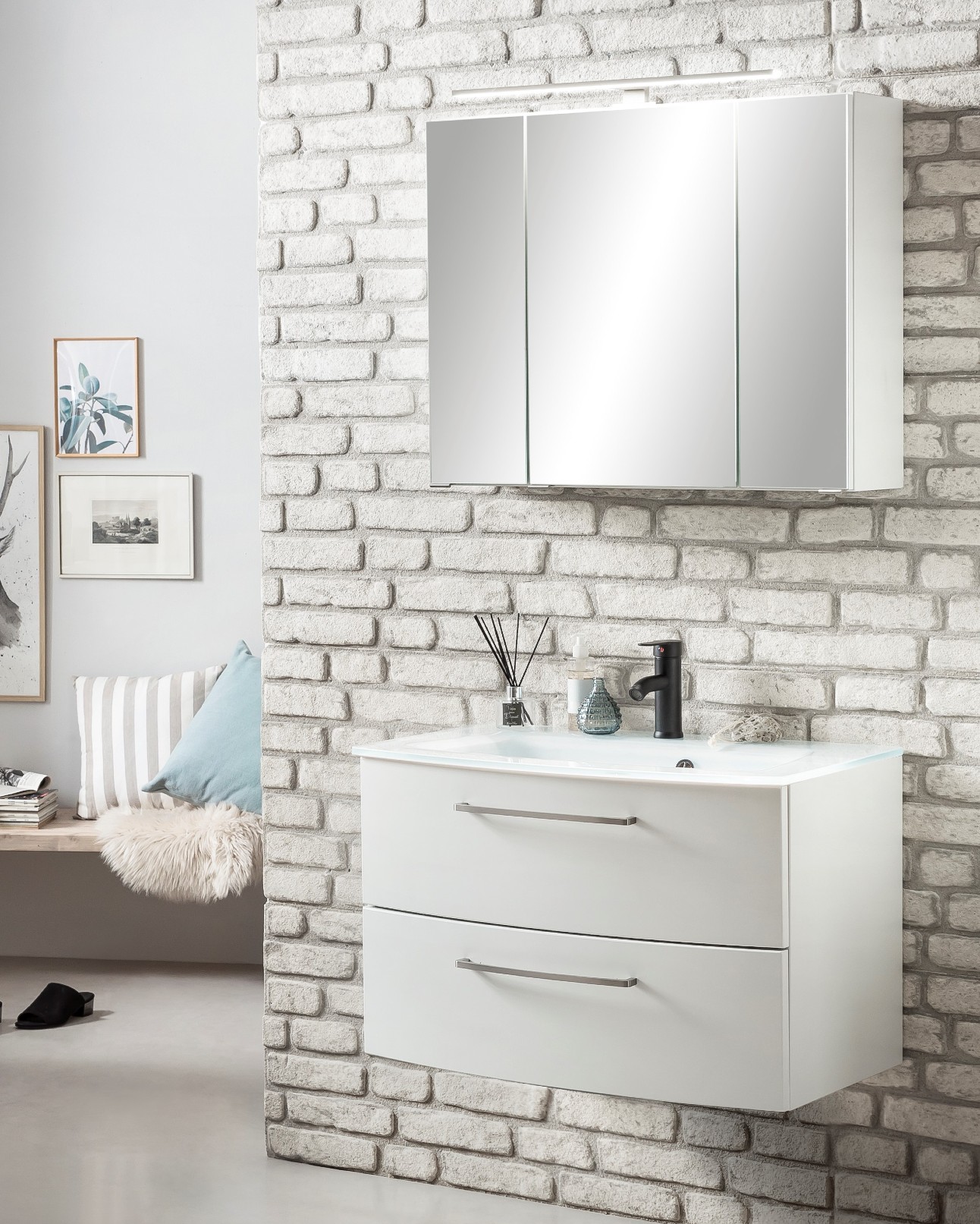 Ensemble salle de bains Stivan 2 pièces avec vasque blanche - blanc