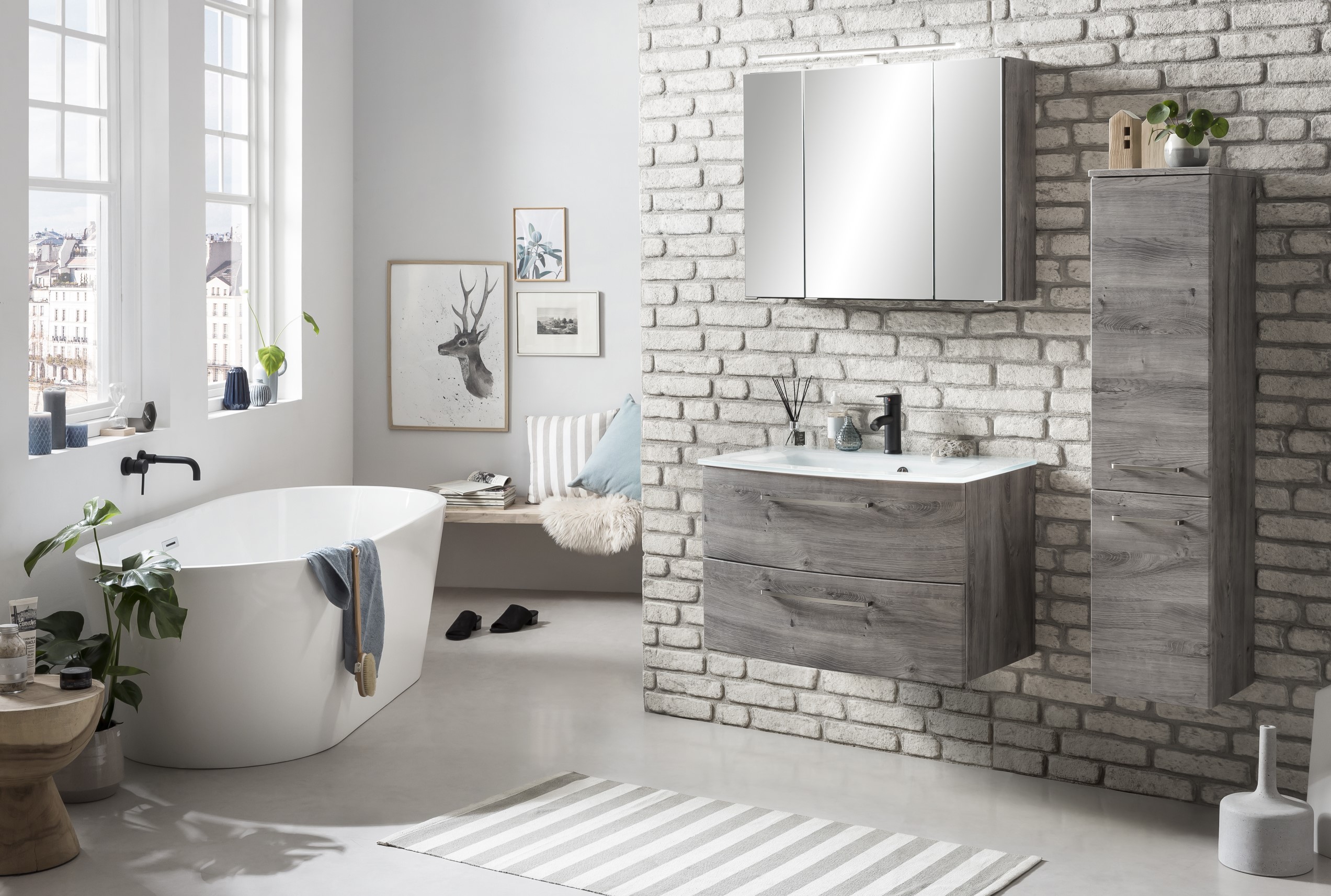 Ensemble salle de bains Stivan 2 pièces avec vasque blanche - chêne gris - Image 4