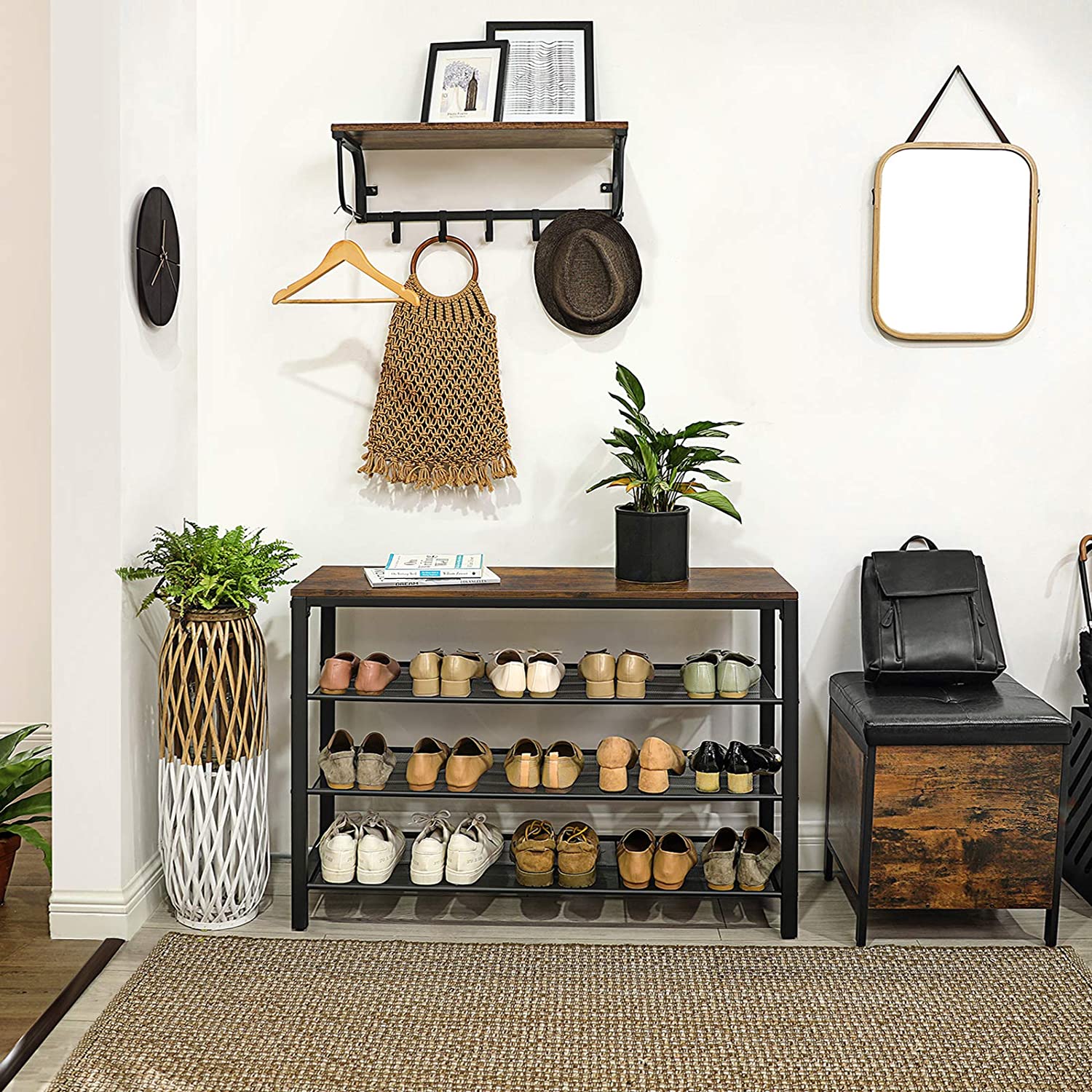Etagère à chaussures Brad 3 tablettes - brun rustique/noir - Image 6