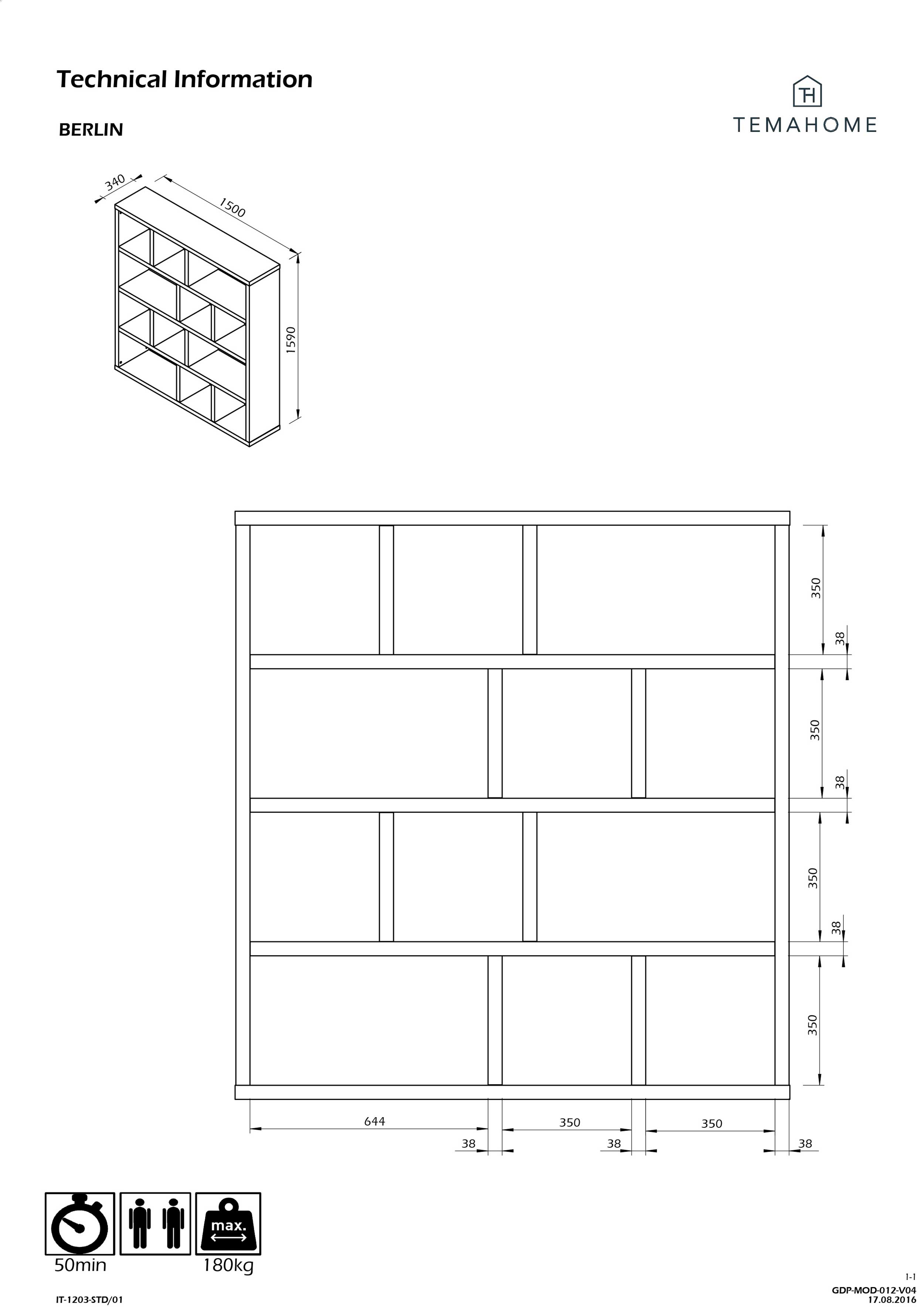 Etagère Berkeley 150 cm 4 niveaux - béton - Image 3