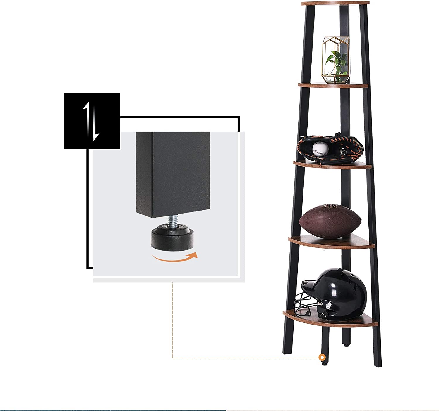 Etagère d'angle Sidney 5 tablettes - brun rustique/noir - Image 3