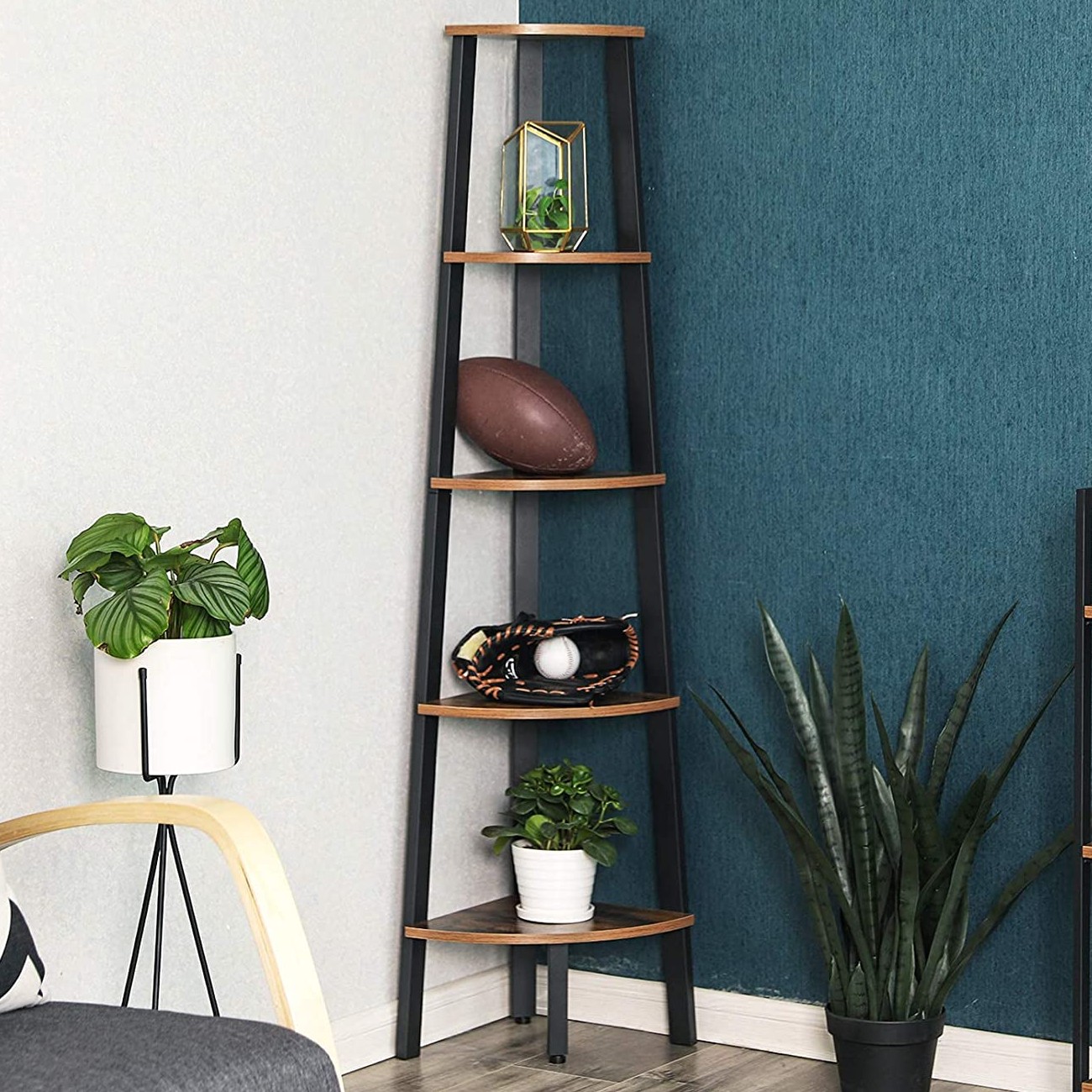 Etagère d'angle Sidney 5 tablettes - brun rustique/noir - Image 1