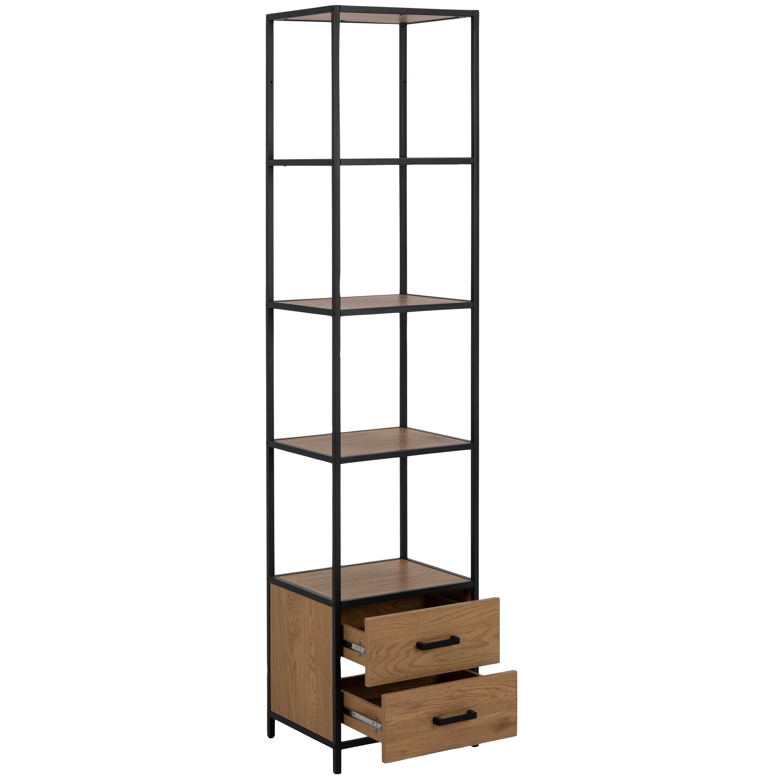 Étagère Dover 42cm, 3 tablettes & 2 tiroirs - noir/chêne sauvage - Image 6