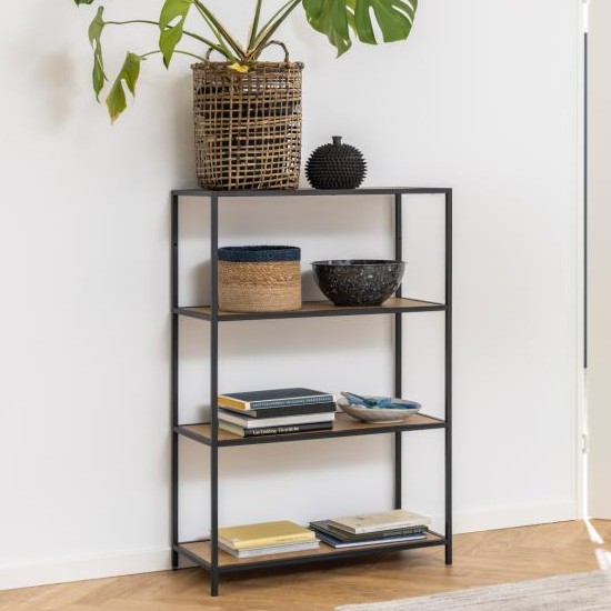 Étagère Dover 77cm, 3 étagères - noir/chêne