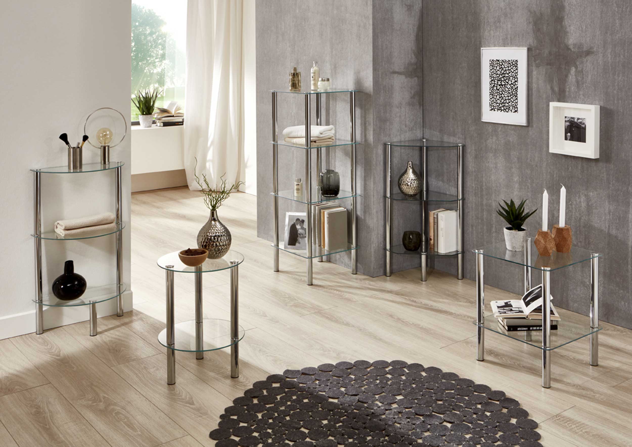 Étagère Heiko 39cm, 4 étagères - chrome/verre - Image 2