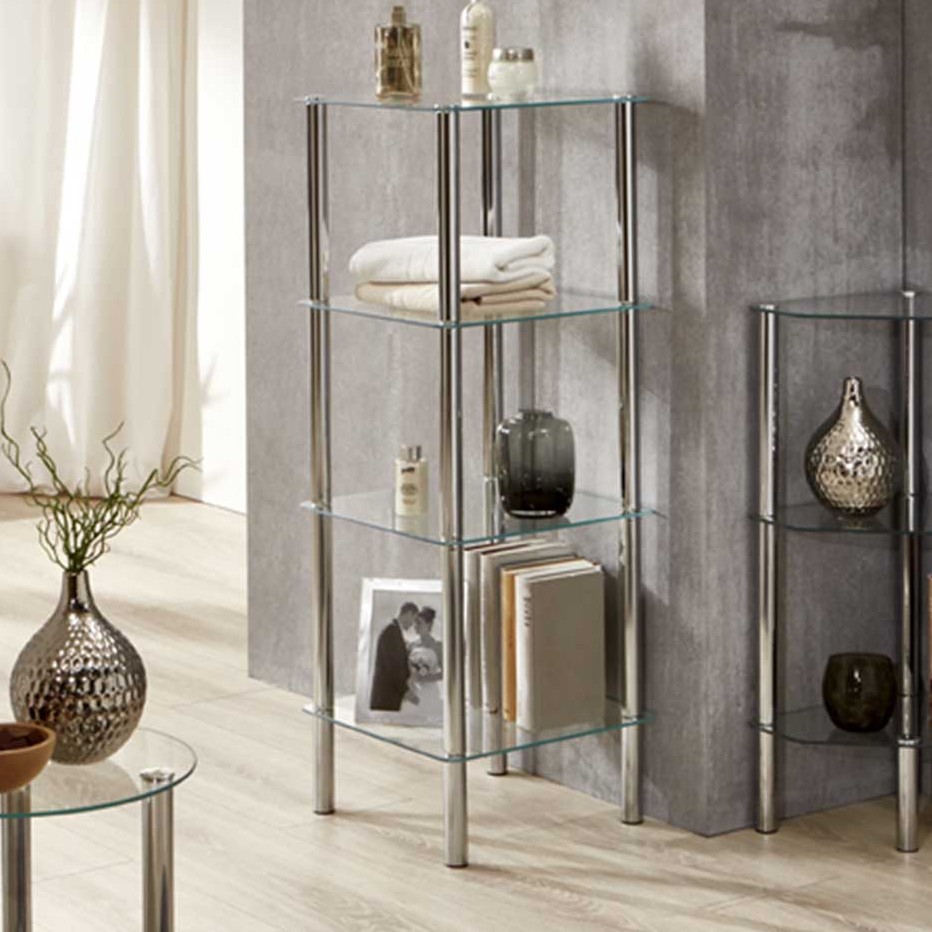 Étagère Heiko 39cm, 4 étagères - chrome/verre - Image 1