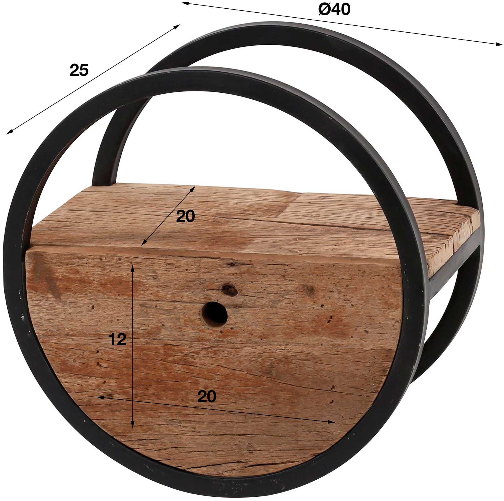 Etagère murale Cyril ronde Ø40 avec tiroir industriel - bois dur - Image 3
