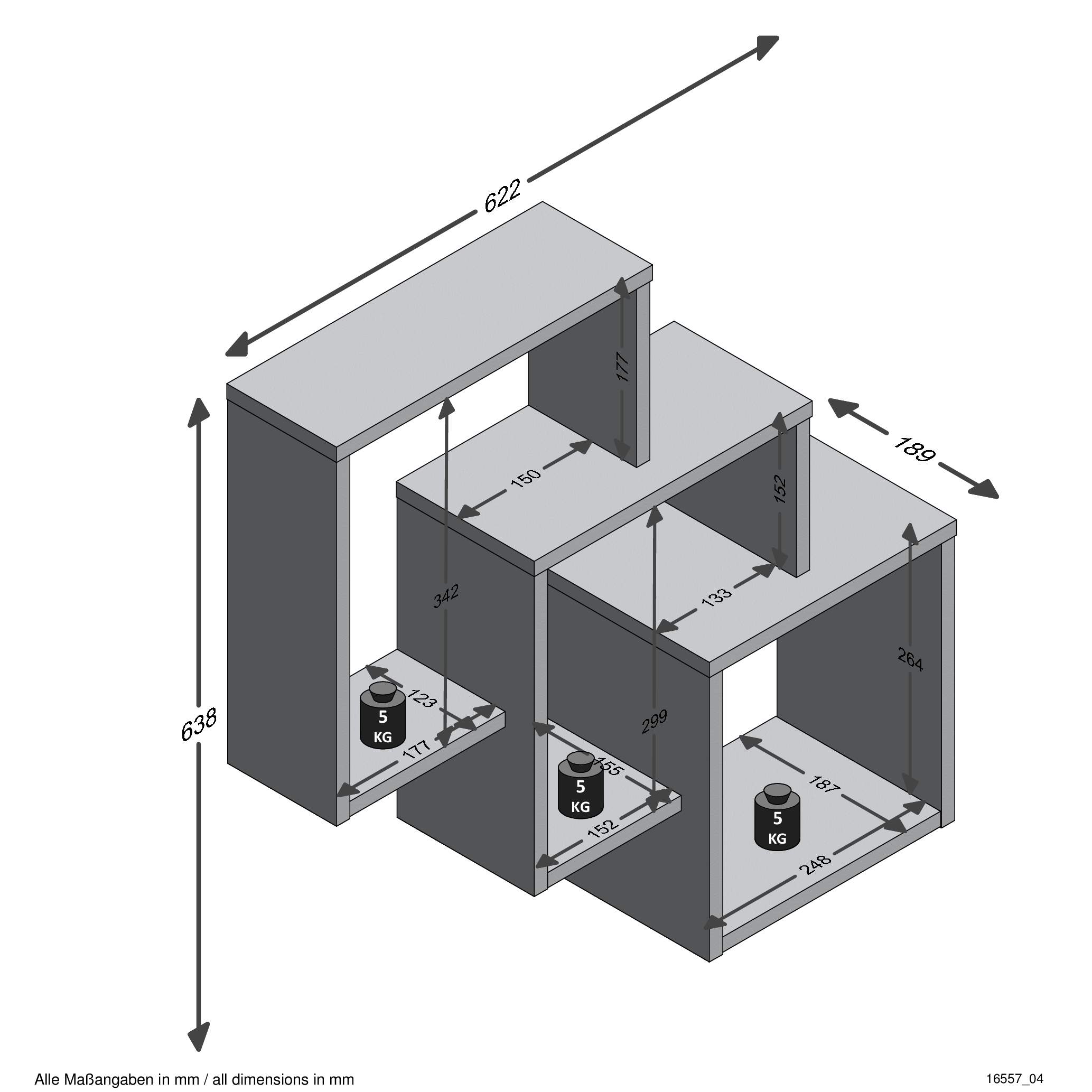 Etagère murale Fibi avec 3 compartiments - chêne - Image 3