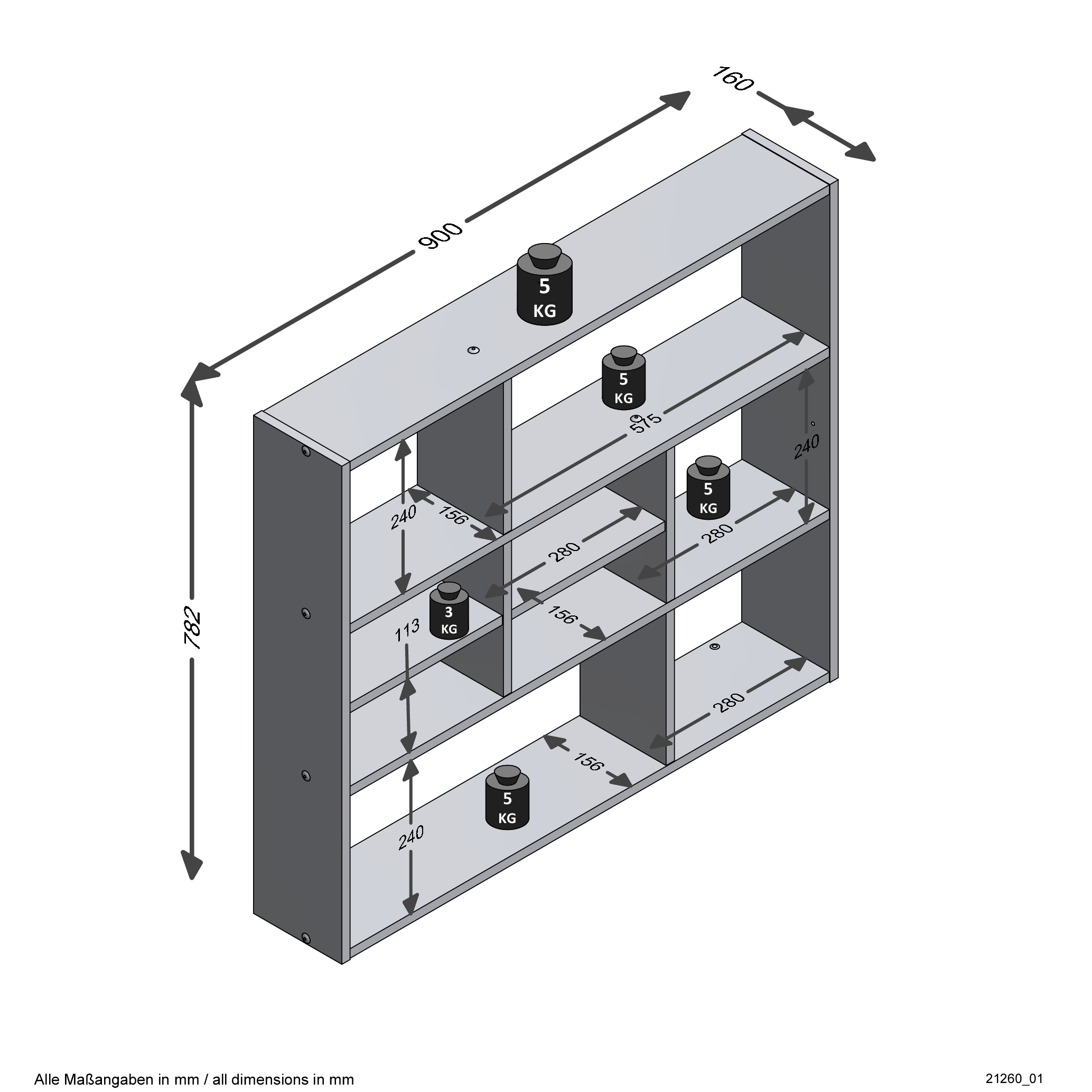 Étagère murale Mika avec compartiments - béton - Image 4