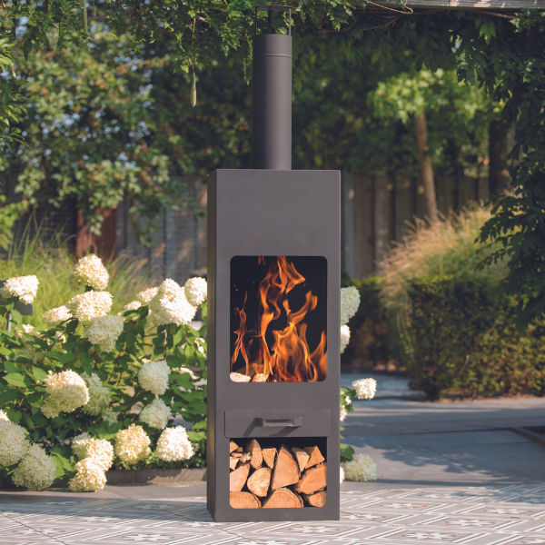 Foyer de jardin Dakota XXL avec stockage du bois acier - noir