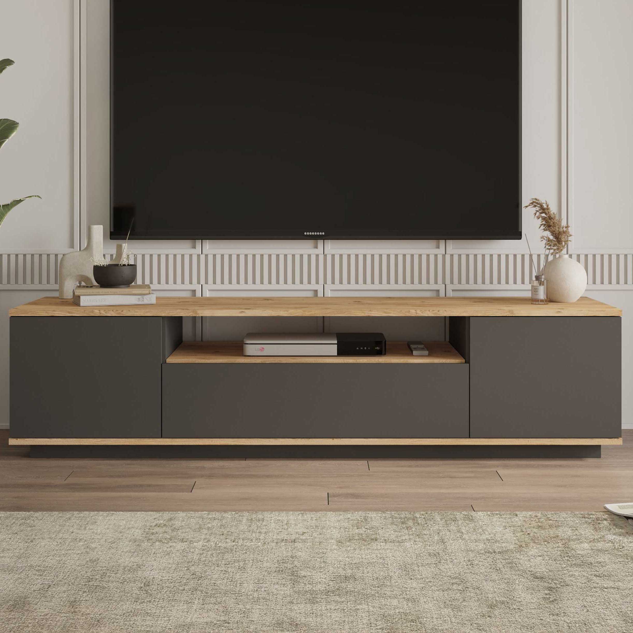 FR7 Meuble TV | 100 % MÉLAMINE | Pin Atlantique, Anthracite