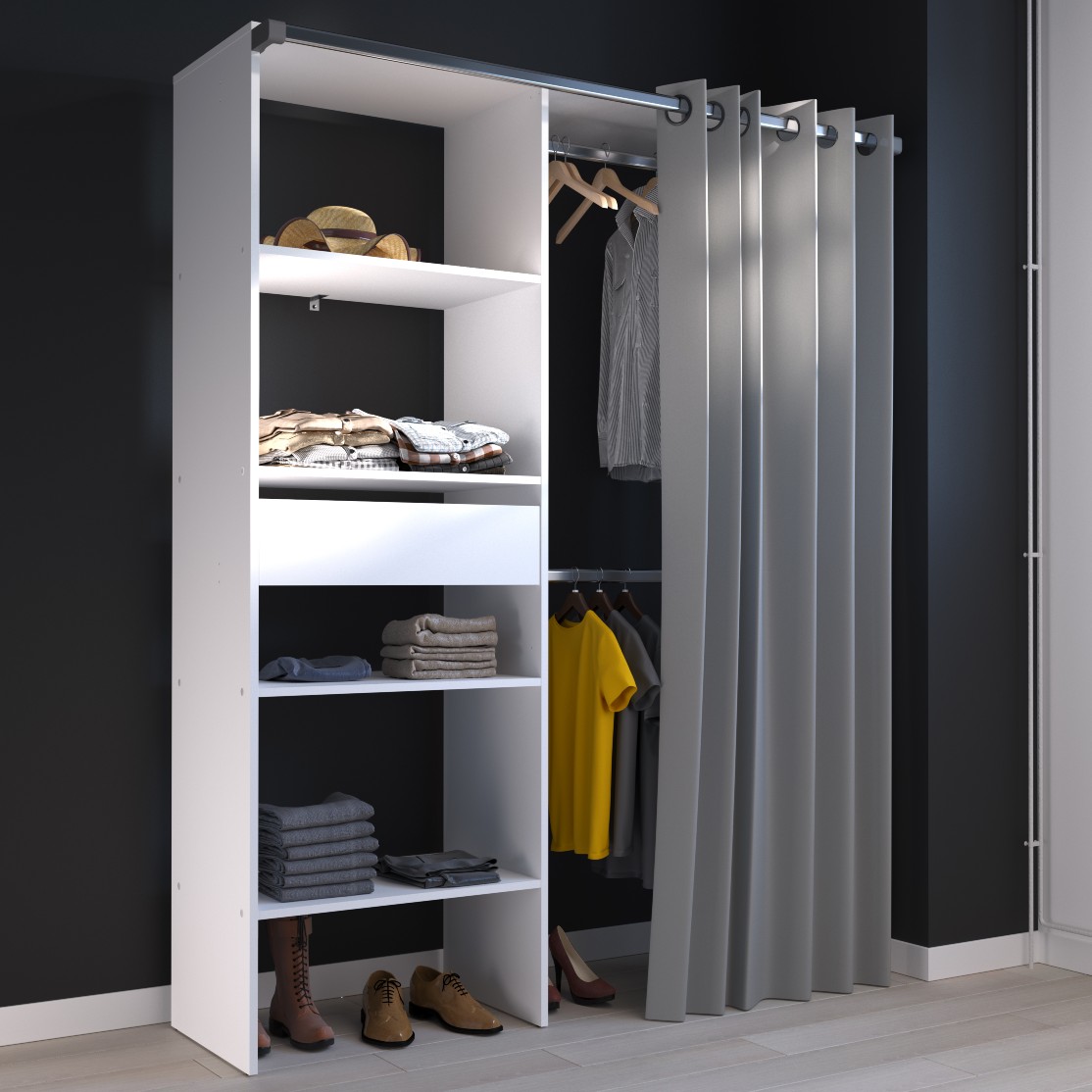 Garde-robe Barit 143cm - blanc/gris - Image 1