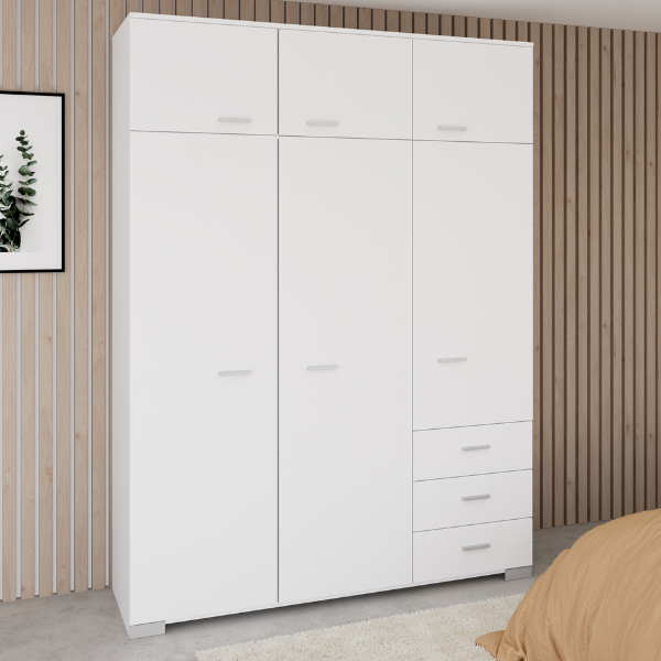 Garde-robe Gemma 146cm avec 6 portes - blanc