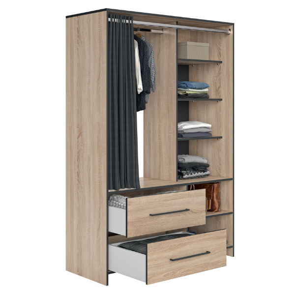 Garde-robe Jungo 122cm 2 tiroirs - chêne/noir - Image 6