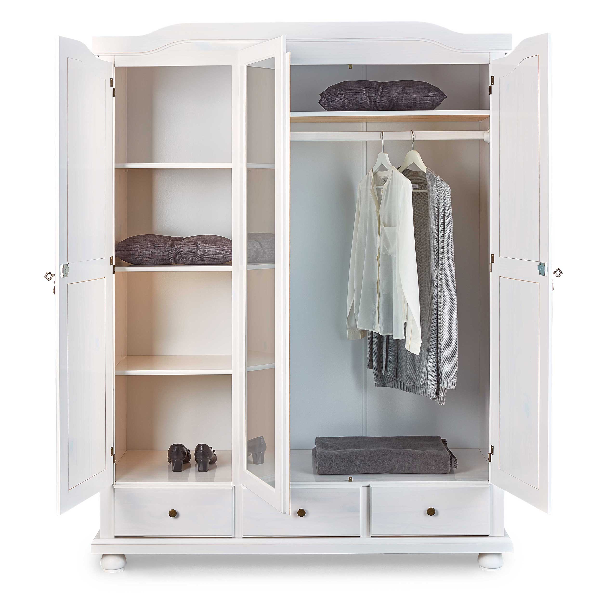Garde-robe Karel 150cm avec 3 portes & miroir - blanc - Image 8