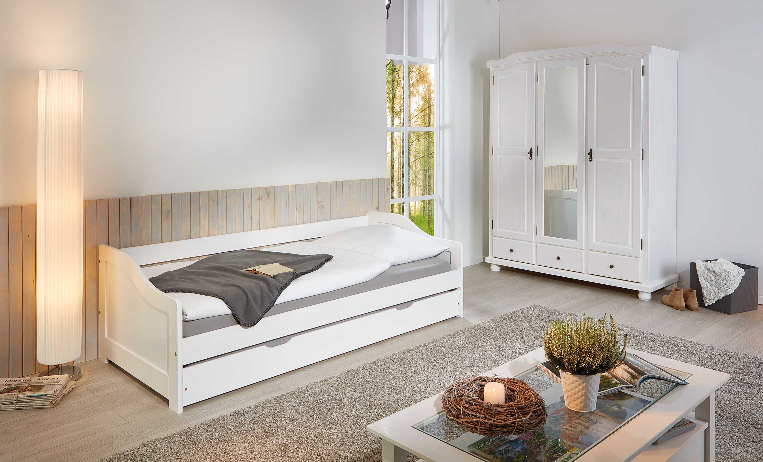 Garde-robe Karel 150cm avec 3 portes & miroir - blanc - Image 10