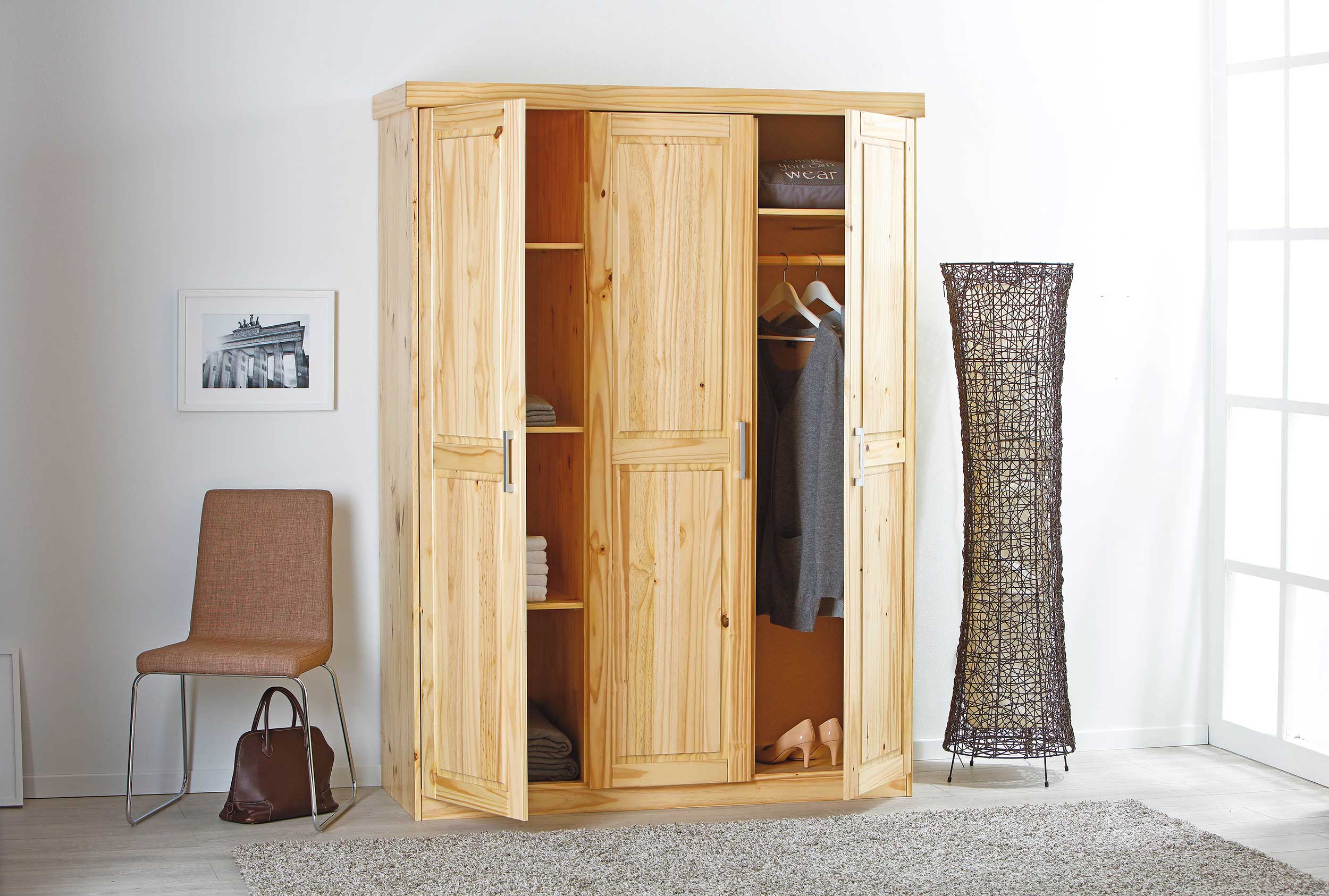Garde-robe Léon 140cm avec 3 portes - bois de pin - Image 7