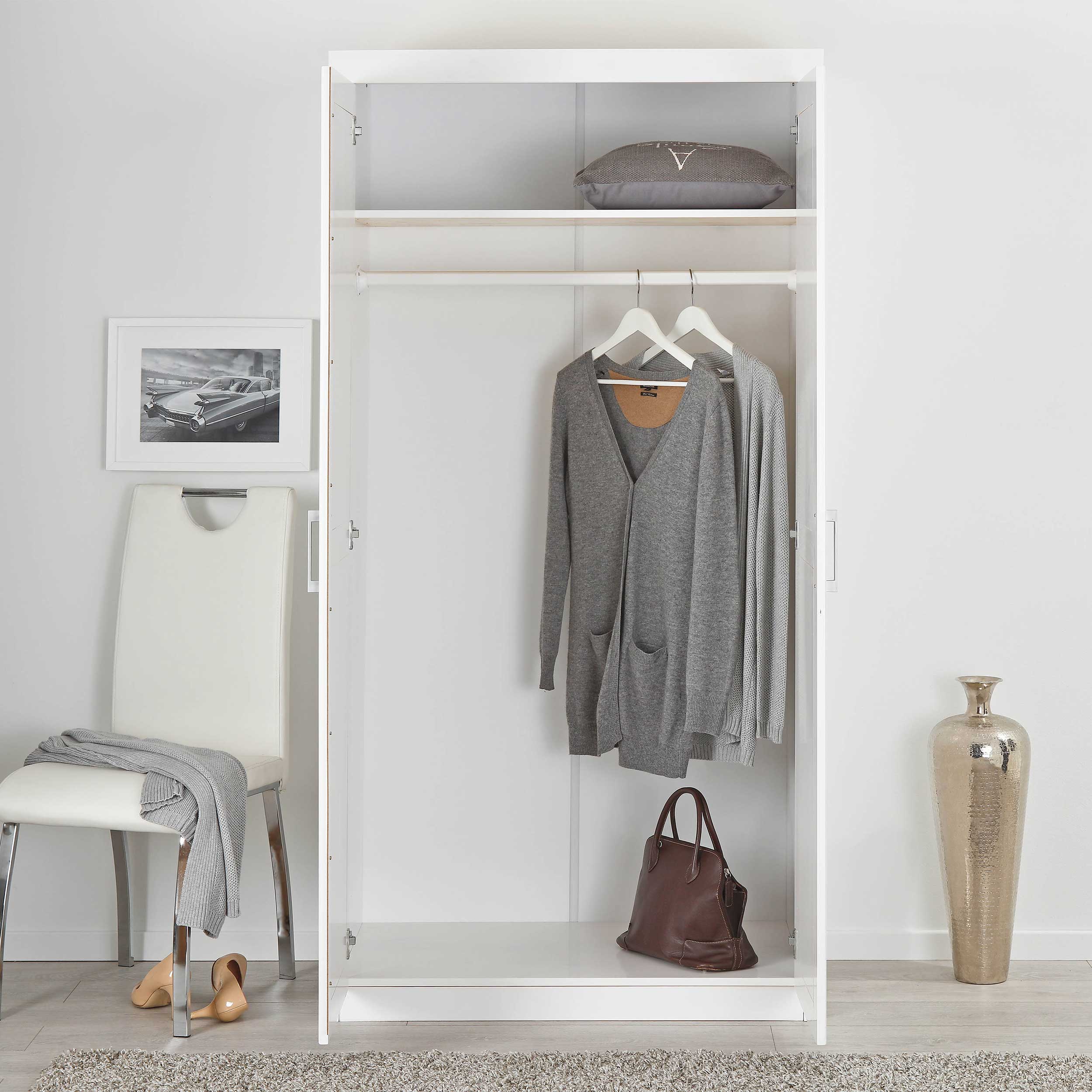 Garde-robe Léon 95cm avec 2 portes - blanc - Image 5