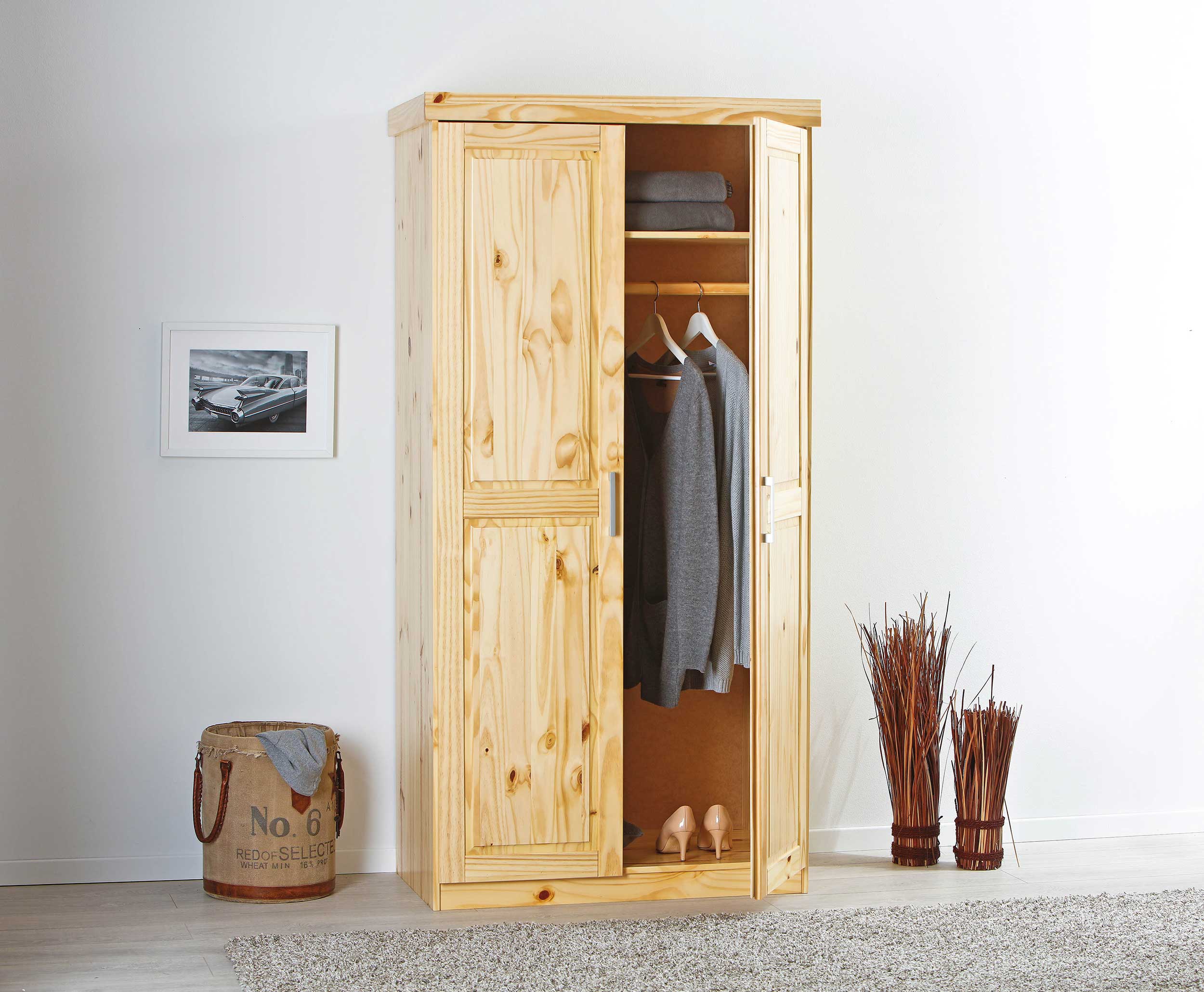Garde-robe Léon 95cm avec 2 portes - bois de pin - Image 11