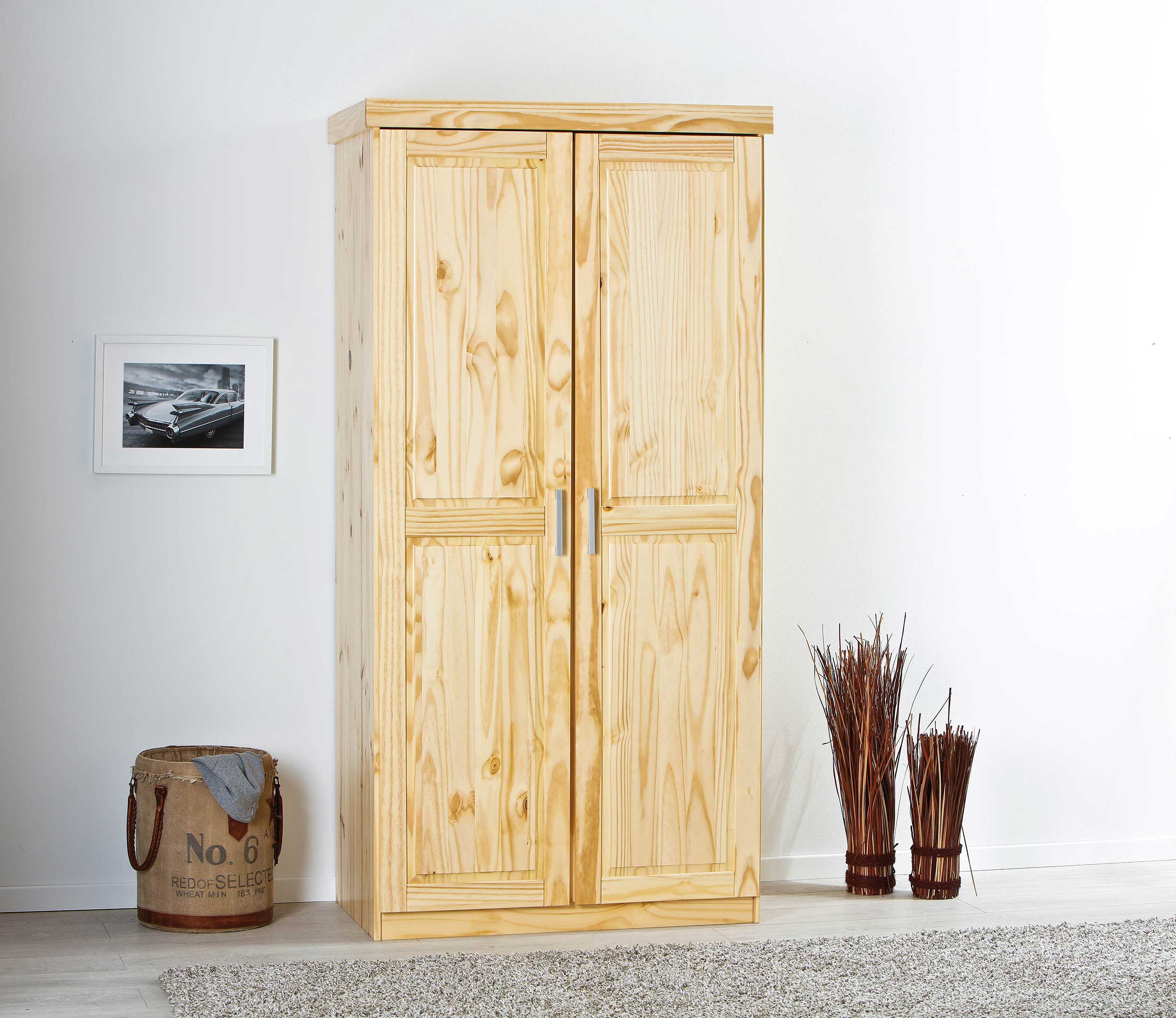Garde-robe Léon 95cm avec 2 portes - bois de pin - Image 12