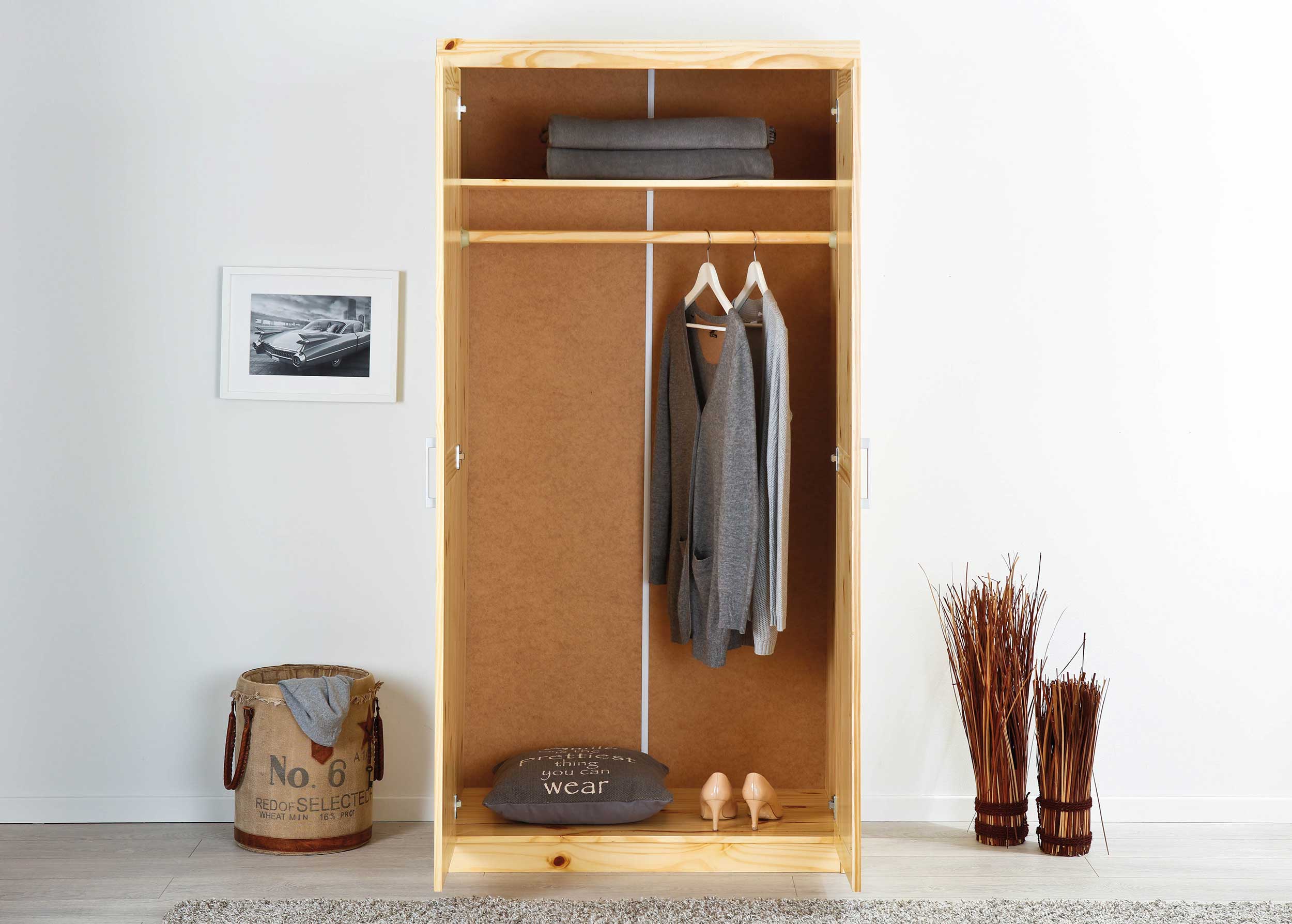 Garde-robe Léon 95cm avec 2 portes - bois de pin - Image 10