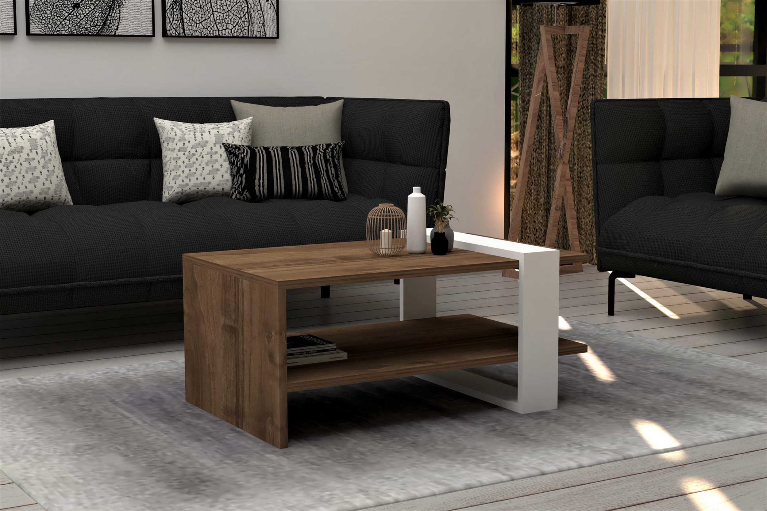 Gaye Table basse | 100 % MÉLAMINÉ | Noyer, Blanc - Image 5