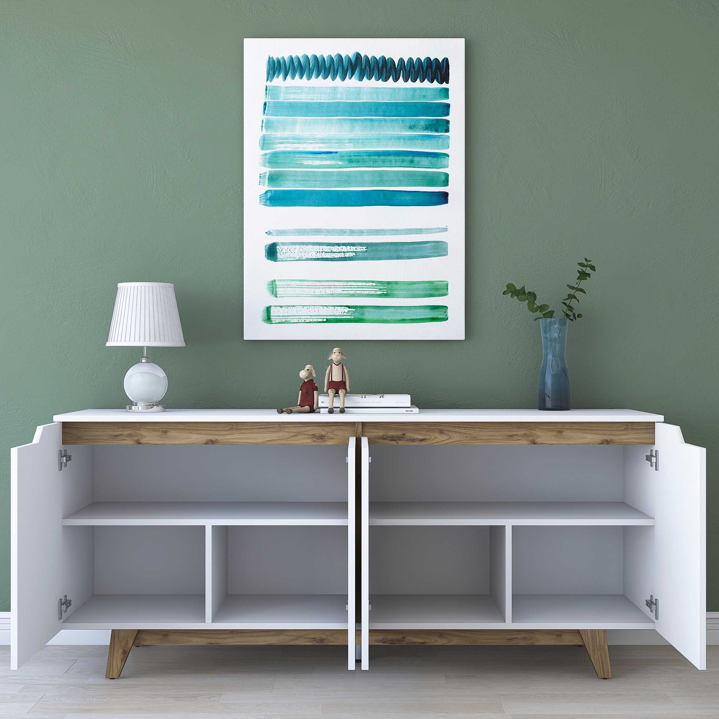 GD102 Console | 100 % MÉLAMINE | Blanc, Noyer - Image 3