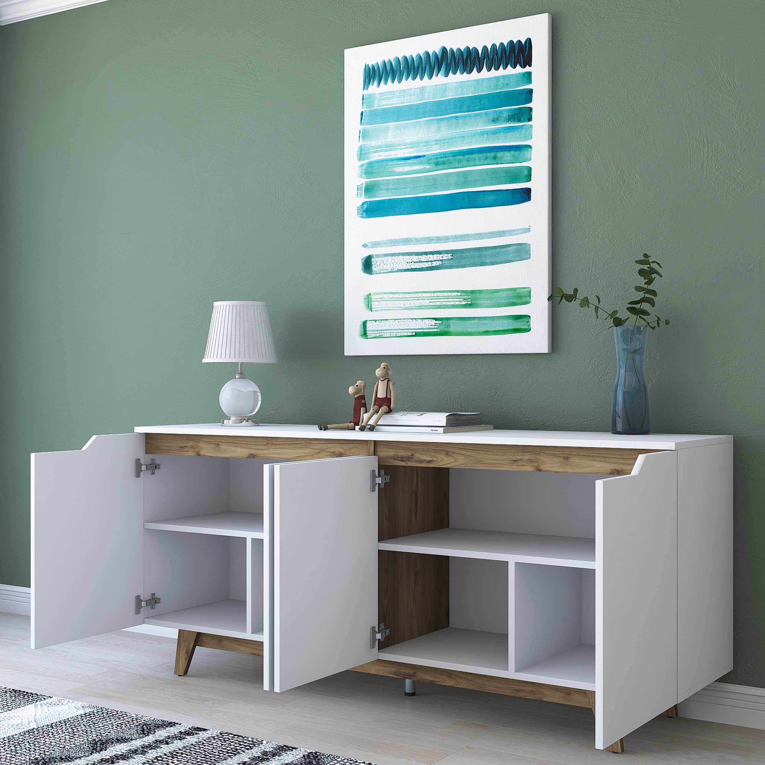 GD102 Console | 100 % MÉLAMINE | Blanc, Noyer - Image 6