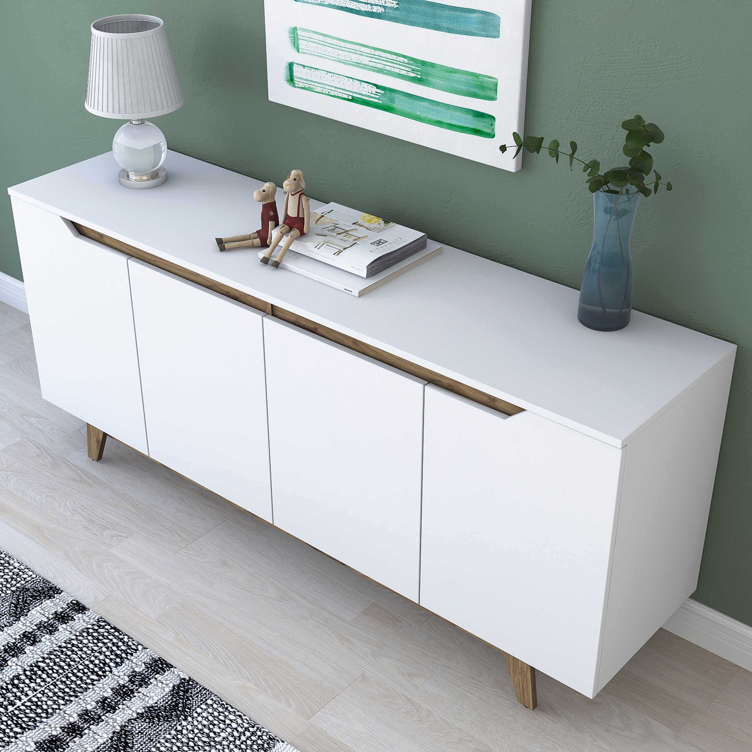 GD102 Console | 100 % MÉLAMINE | Blanc, Noyer - Image 7