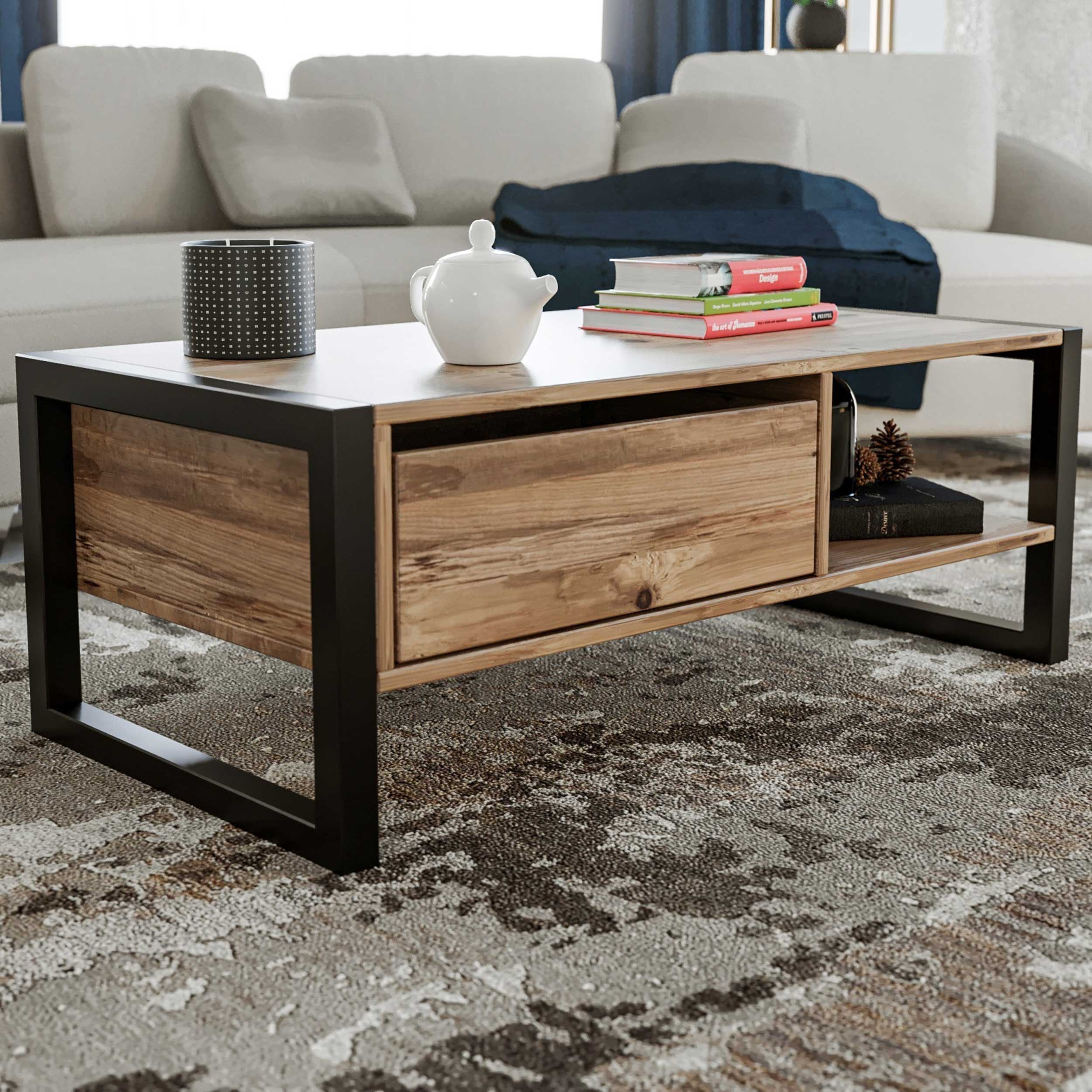 Haldizen Table basse | 100 % MÉLAMINÉ | Pin Atlantique, noir