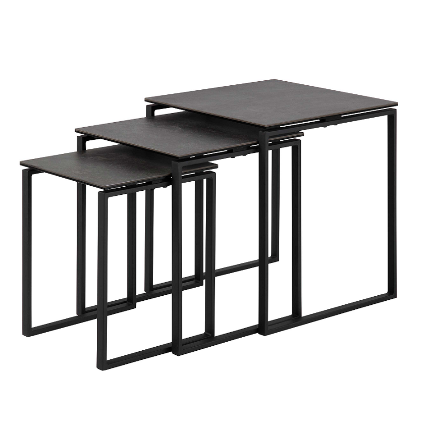 Jeu de 3 tables d'appoint Nicola céramique - noir - Image 1