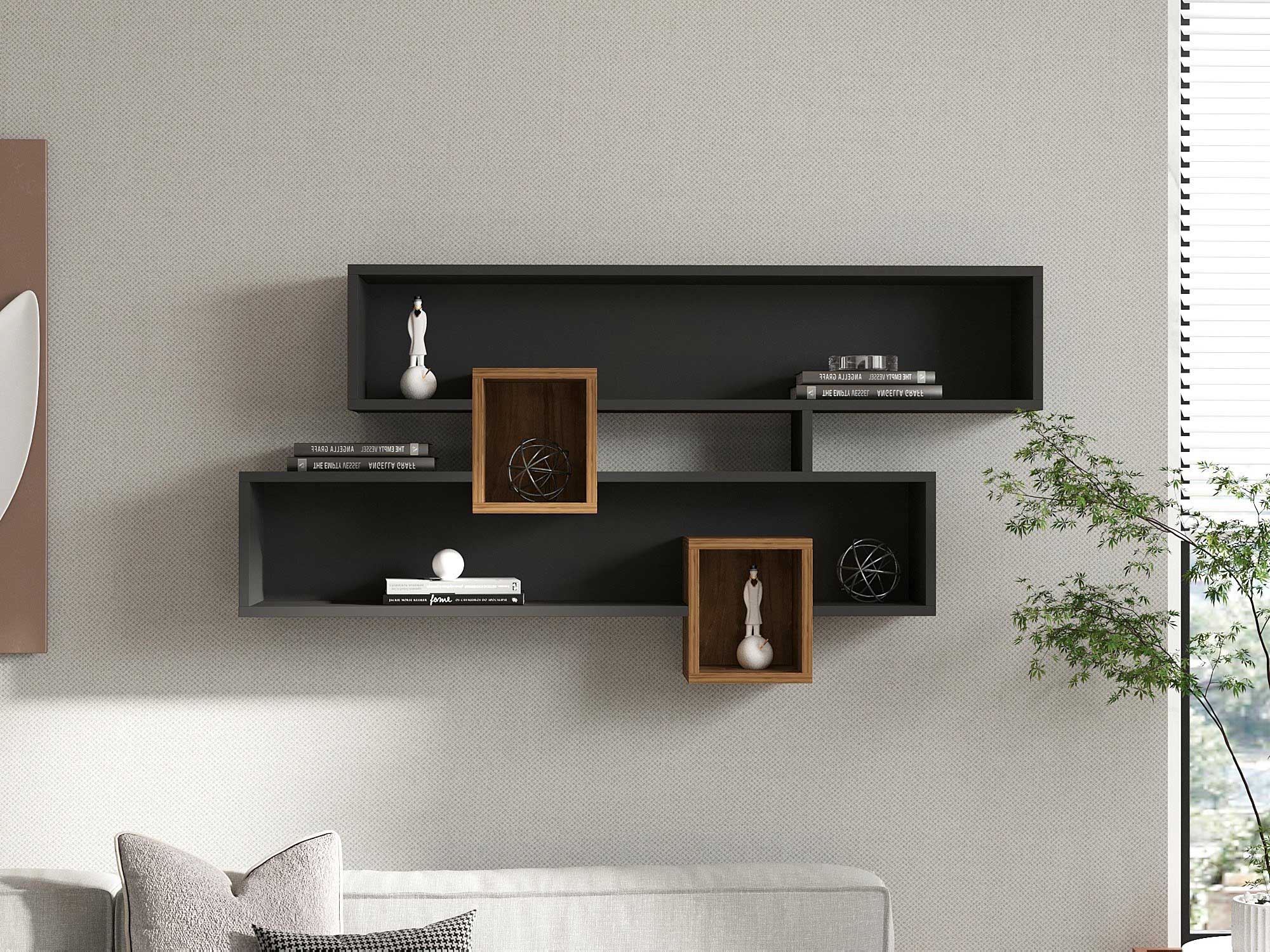 Karen Étagère murale | 100 % MÉLAMINE | Noyer, Anthracite - Image 5