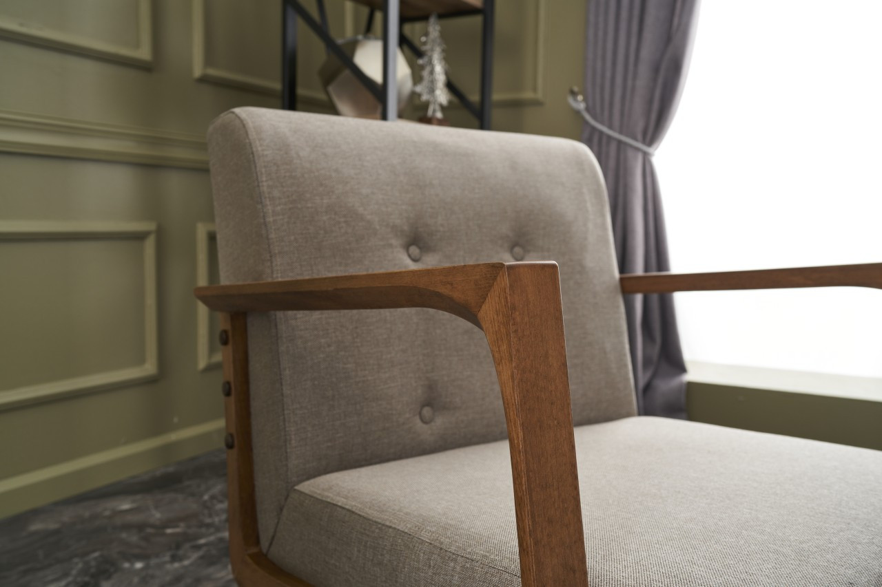 Kemer Fauteuil à oreilles | Bois de hêtre | Crème - Image 6