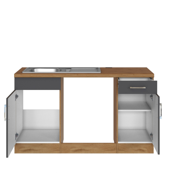 Kitchenette forme L Sorrella 210cm avec espace pour four et lave-vaisselle - anthracite/chêne - Image 11