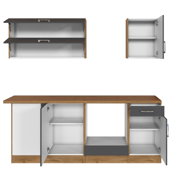 Kitchenette forme L Sorrella 210cm avec espace pour four et lave-vaisselle - anthracite/chêne - Image 12