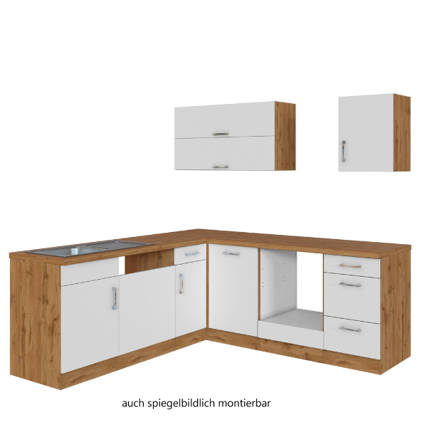 Kitchenette forme L Sorrella 210cm avec espace pour four et lave-vaisselle - blanc/chêne - Image 12
