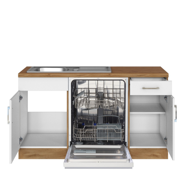 Kitchenette forme L Sorrella 270cm avec four, lave-vaisselle et réfrigérateur - blanc/chêne - Image 11