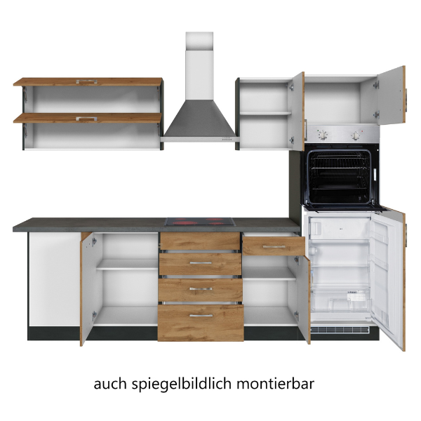 Kitchenette forme L Sorrella 270cm avec four, lave-vaisselle et réfrigérateur - chêne - Image 11